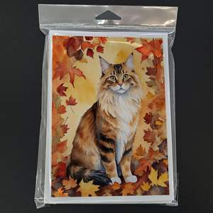Cymric Cat in Fall Leaves Whimsical A7 Tarjetas de notas en blanco Paquete de 8 con sobres Tarjetas de felicitación de tamaño 5x7 - Product Image 3