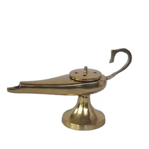 Brass Finish Aluminium Aladdin Lamp Incense Burner Traditional Moroccan Oil Lamp Vintage Genie Lamp Ornate Incense Burner