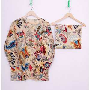 Ensemble de pyjamas élégants en coton 100% fait main en Inde, imprimé floral, respirant, confortable, taille 5XL, pour demoiselles d'honneur - Product Image 3