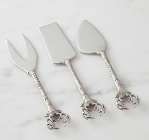 Ensemble de service à gâteau avec poignée en bois de cerf, finition mate, ustensiles à dessert en métal, couverts de fête au design vintage, compatibles lave-vaisselle - Product Image 1