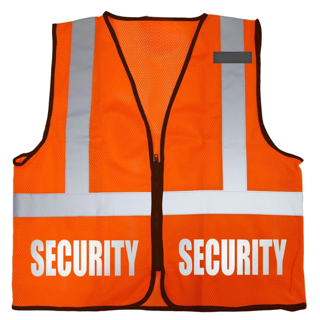High Visibility Orange Reflective Security Vest Unisex Polyester All Seasons Guard Uniform Workwear