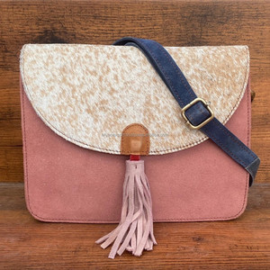 Handcrafted Hair on Cowhide Colorful Suede Leather Crossbody Shoulder <b>Bags</b> for Women Sustainable Recycled Leather <b>Tassel</b> Handbag - Product Image 3
