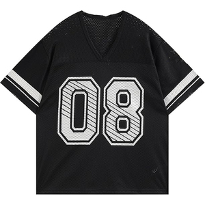 เสื้อฟุตบอลตาข่ายผู้ชายผู้หญิง คอวีทรงโอเวอร์ไซส์ สไตล์เรโทร พิมพ์ลายดิจิตอลโลโก้ ชื่อ หมายเลข ผู้ผลิต - Product Image 1