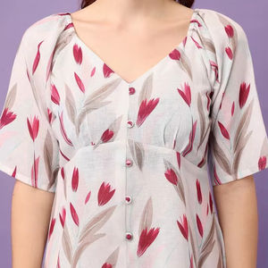 Blusa Midi Estampada Floral de Primera Calidad, Cómoda, Elegante, con Mangas Abullonadas, Botones, Lavable, Adorable, Estilo Directo de Fábrica - Product Image 1