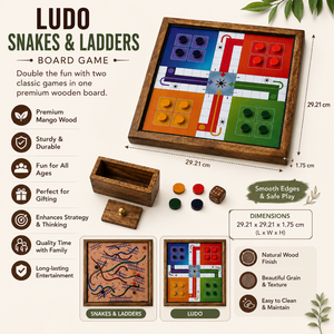 Wooden Ludo & Snakes <b>Ladders</b> Board Game | Handmade Family Strategy Tabletop Travel Game |Classic Educational Gift for Kids Adult - Product Image 5