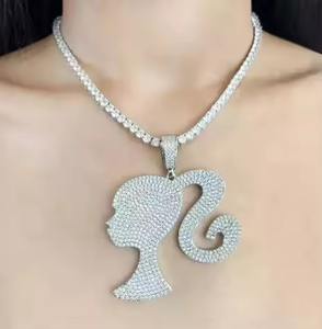 Pendentif Breloque Tête de Fille en Moissanite Véritable Ronde de 3,30 Carats, Plaqué Argent 925 - Product Image 3