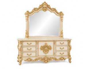 Prestigious Neapolitan Style Solid Teak Wood Hand Carved Gold <b>Frame</b> Victorian Sleigh <b>Bed</b> King <b>Size</b> - Product Image 5