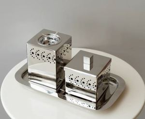 Juego de quemadores de incienso de acero inoxidable plateado de primera calidad con diseño de cubos tradicionales para decoración aromática del hogar y fragancia para regalo - Product Image 4