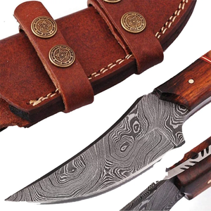 Cuchillo de caza de hoja fija de acero de Damasco personalizado, cuchillo para desollar con mango de madera y funda de cuero, proveedor de marca privada - Product Image 2