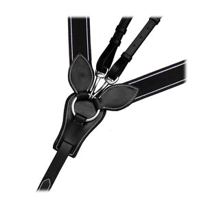 Harnais de poitrail en cuir en forme de feuille avec élastique noir et lignes grises et marron, harnais de poitrail anglais pour chevaux, OEM bienvenu - Product Image 5