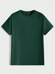 Camiseta de Algodón para Hombre, Color Azul Marino Sólido, Cuello Redondo, Manga Corta, Corte Regular, Estilo Casual, Tejido de Punto - Product Image 3