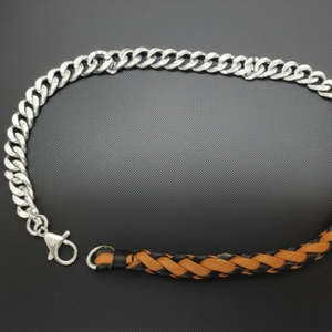 Pure <b>Titanium</b> Steel Gold Plated <b>Chain</b> with Mustard Yellow and Black Beaded Rope Necklace for Men Boys-17 Inch - Product Image 5