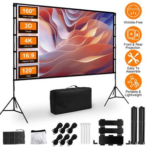 Pantalla de Proyección Portátil de 100-120 Pulgadas con Soporte Plegable Antiarrugas HD 4K para Uso en Interiores y Exteriores - Product Image 1