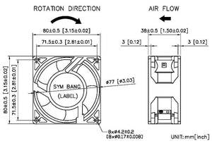 พัดลมแกนขนาดเล็ก 110V ใบพัดโลหะ 80x80x38 มม. (A8038V1HM-B) - Product Image 4