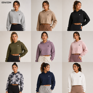 Sudadera con Capucha Corta para Mujer, Color Sólido, 100% Algodón Felpa, Transpirable, Informal, Manga Larga, Gran Venta - Product Image 6
