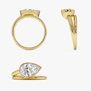 Bague de fiançailles de luxe pour femme en or jaune avec diamant synthétique de laboratoire taille poire de 2 carats certifié IGI - Product Image 5