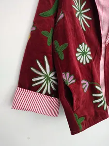 Ethnic Folk Art Suzani <b>Velvet</b> <b>Jacket</b> for <b>Women</b> Stand Collar Embroidered Bohemian Fashion Layering Piece For Winter - Product Image 3