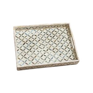 Bandeja de Servicio de Nácar Más Vendida, Rectangular, con Patrón Geométrico, Tono Natural, Bandeja Decorativa para Hostelería, Sostenible - Product Image 1