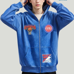 Sudadera con capucha y cremallera para hombre, con estampado de los Detroit Pistons, de algodón, estilo urbano, deportiva, oversize, con efecto lavado y desgastado, para otoño - Product Image 1