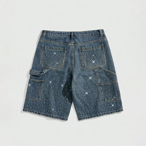 Short en jean élégant de qualité supérieure pour hommes, design personnalisé, 100% coton, respirant, short en jean avec strass pour hommes - Product Image 2