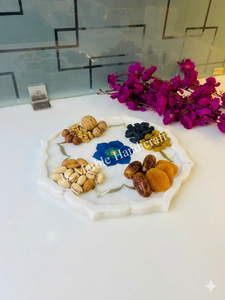Plateau de service rond en marbre blanc poli à motif floral, fait main, pour la décoration de la maison et les fruits secs - Product Image 4