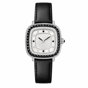 Luxury Women's Rectangle <b>Diamond</b> <b>Watch</b> Analog Quartz Silver Stainless Steel Case Leather Band - Product Image 2