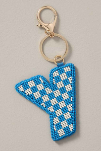 Nuevo Llavero y Colgante para Bolso con Letra W a Cuadros Rosa y Blanco, Hecho a Mano, Personalizado con Bordado de Cuentas de Semilla y Anillo de Metal Dorado, Regalos de Joyería - Product Image 5