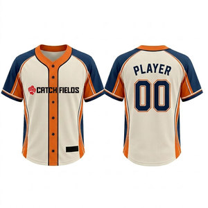 Camiseta de Béisbol Catch Fields Blanca y Azul de Manga Corta, Transpirable, de Poliéster, Unisex, para Adultos, con Logotipo Serigrafiado en la Parte Delantera - Product Image 3