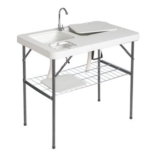 Tavolo Pieghevole Rettangolare per la Maneggevolezza del Pesce in HDPE 101*65.5*92cm con Filo Spinato, Colore Bianco - Product Image 3