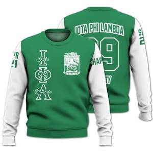 Sudadera Universitaria Personalizada Iota Phi Lambda, Verde Esmeralda y Blanco, con el Escudo de la Hermandad Griega, Desde 1929, para Mujer - Product Image 3