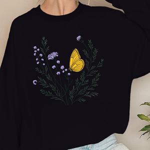 Pulls molletonnés pour femmes papillon et fleur jaune - Product Image 2