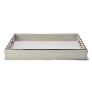 White Leather Serving Tray Rectangular Decorative Storage Organizer Tray Premium Coffee <b>Table</b> Ottoman <b>Vanity</b> Kitchen Hotel Home - Product Image 2