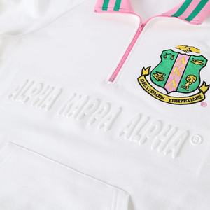   Sweat-shirt unisexe à col zippé, blanc, en polaire premium, style grec décontracté, vêtement d'extérieur blanc et vert - Product Image 6