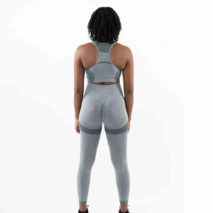 Women's Pink Seamless Yoga Set Racerback Crop <b>Top</b> High Waist Full Length Leggings Solid Color Spandex Polyester Activewear - Product Image 6