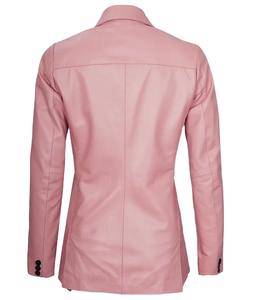 Blazer Rosa de Cuero Genuino para Mujer, Cierre de un Botón, Manga Larga, Cuello Camisero, Color Sólido, Tejido Transpirable, Resistente al Viento - Product Image 2
