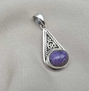 Pendentif Charoite en argent Sterling 925, bijoux faits à la main pour femmes et hommes, collier unique en pierres précieuses naturelles, cadeau - Product Image 4