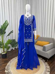 Ensemble Salwar Pakistanaise pour femme en Faux Georgette brodé bleu roi, pour mariage traditionnel, Diwali et tenue de soirée, avec Dupatta, séchage rapide - Product Image 3