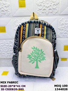 Himalayan <b>Hemp</b> Mix Fabric <b>Backpack</b> Striped Canvas Casual Daily Use 29x8x41cm Zipper Closure Eco-Friendly - Product Image 1