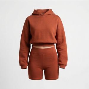 Women's 2 Piece Fleece Hoodie <b>Set</b> Solid Color Above Knee Shorts Loose Fit Casual Spring Summer Wear - Product Image 1