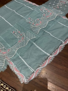 Nouveau sari tendance indien en organza de soie avec travail de séquence, chemisier lourd, design ethnique moderne, tissu de qualité supérieure non cousu pour - Product Image 6