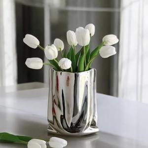 <b>Simple</b> Silver Metal Vase Ideal For Kitchen Counter Decor Office <b>Desk</b> Styling Living Room And Table Home Decorative Accent Piece - Product Image 3