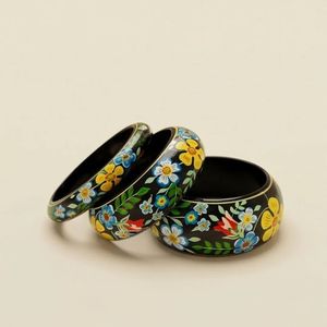 Bracelets à motif floral pour femmes, ensemble de bracelets vintage en résine acrylique, bijoux cadeau, style ethnique indien traditionnel, lot de 3 - Product Image 2