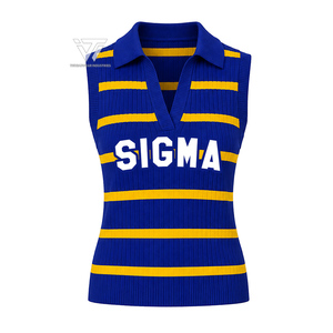Suéter Chaleco a Rayas con Cuello en V Profundo Bordado de la Hermandad Griega Sigma Gamma Rho, Venta al Por Mayor - Product Image 1