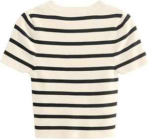 Camisetas Cortas de Verano a Rayas Transpirables para Mujer, 100% Algodón, Ropa de Gimnasio, Fitness, Sexy, para Playa, Camisetas Cortas - Product Image 2