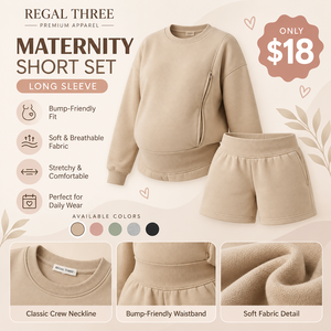 Ensemble de maternité deux pièces en polaire pour femme, col rond, coupe ample, pour l'allaitement, décontracté, grande taille, ensemble court de grossesse - Product Image 1
