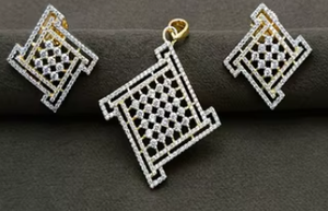 Ensemble exclusif de pendentifs de créateur à la mode avec finition or blanc avec boucles d'oreilles avec pierres AD Look pour les fêtes de mariage porter pour les femmes - Product Image 2