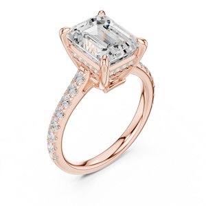 Anillos Clásicos de Compromiso, Boda y Aniversario con Banda Pavé, Diamante Cultivado en Laboratorio de Corte Esmeralda de 4 CT, Color E, VS1, Anillo de Oro Sólido de 14K - Product Image 6