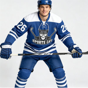 Maillot de hockey sur glace bleu personnalisé, sublimé, col en V, manches longues, maille respirante en polyester, uniforme d'équipe pour hommes - Product Image 1