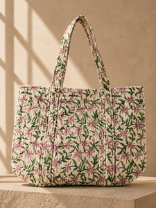 Eco Friendly Floral Quilted Cotton Fold Water Resistant Durable <b>Large</b> Women Shoulder Handbag Reusable Shopping <b>Beach</b> Travel <b>Bag</b> - Product Image 4