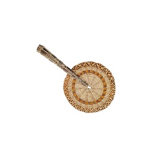 Abanico redondo decorativo de hierba marina tejida a mano con patrón geométrico, abanico étnico tradicional para decoración de pared del hogar. - Product Image 3
